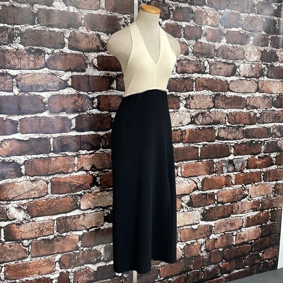 Lush NWT Maxi Dress Halter Knit Sweater Taupe Black Size Medium M - Picture 7 of 16